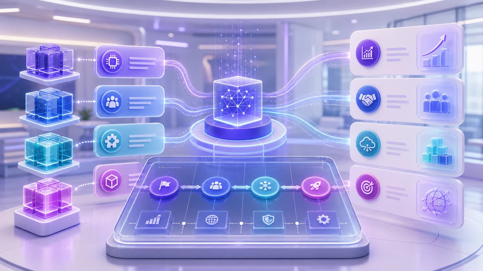 Partner program workflow connecting ecosystem tracks to an AI platform